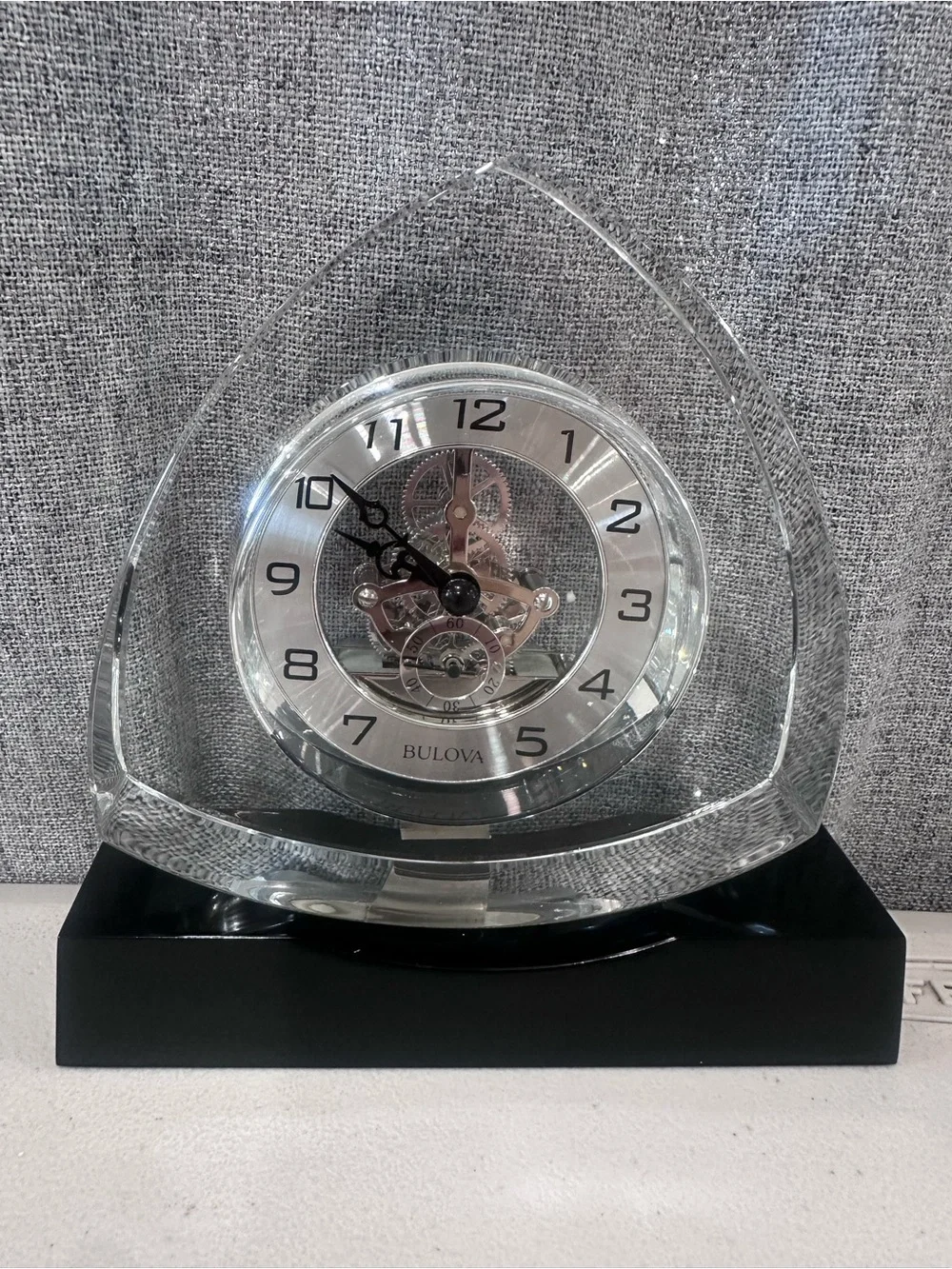 Bulova trident Crystal Mantel Clock with Silver Dial. New in box